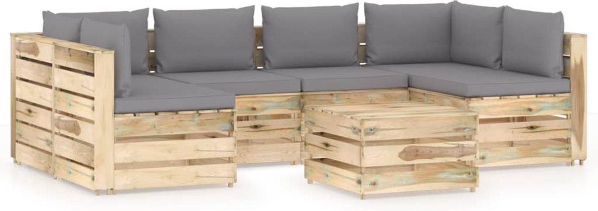 Vidaxl 7-delige Loungeset Met Kussens Geïmpregneerd Hout - Grijs