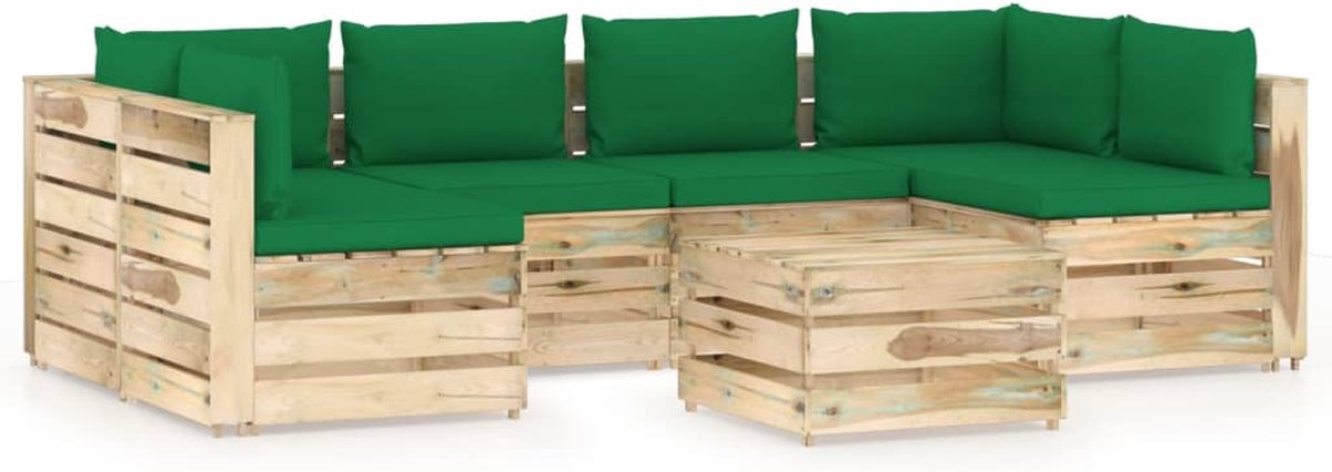 Vidaxl 7-delige Loungeset Met Kussens Geïmpregneerd Hout - Groen