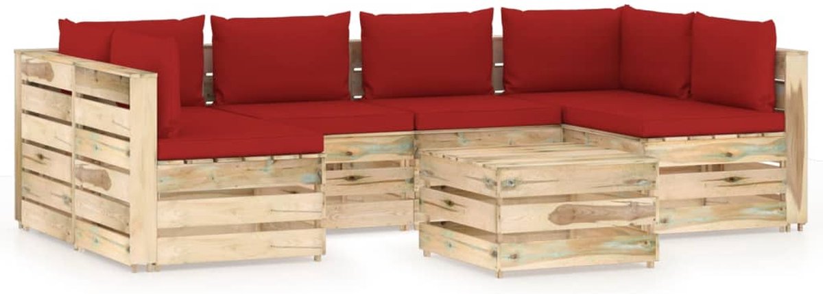 Vidaxl 7-delige Loungeset Met Kussens Geïmpregneerd Hout - Rood