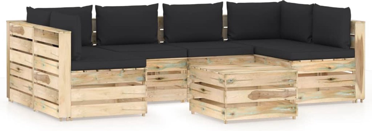 Vidaxl 7-delige Loungeset Met Kussens Geïmpregneerd Hout - Zwart