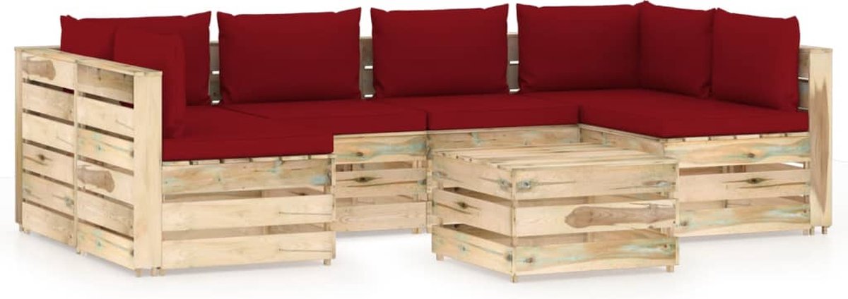 Vidaxl 7-delige Loungeset Met Kussens Geïmpregneerd Hout - Rood