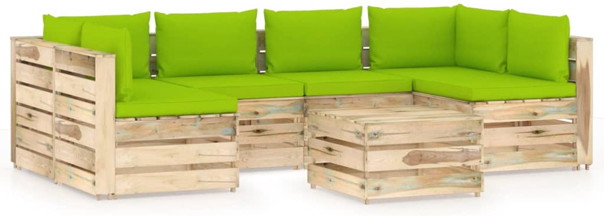 Vidaxl 7-delige Loungeset Met Kussens Geïmpregneerd Hout - Groen