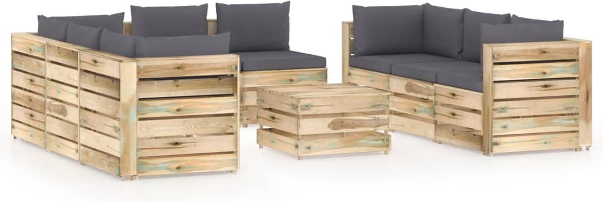 Vidaxl 9-delige Loungeset Met Kussens Geïmpregneerd Hout - Groen