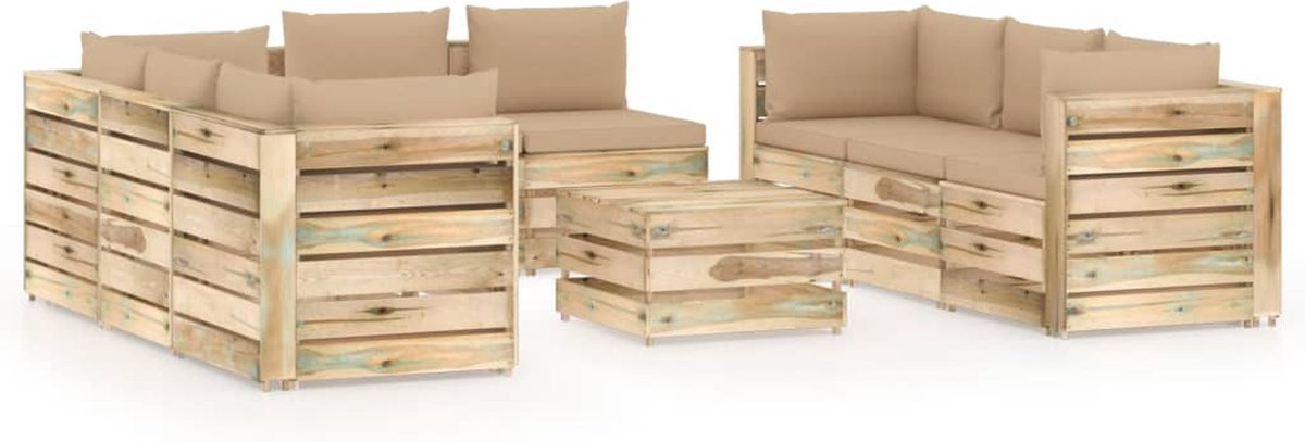 Vidaxl 9-delige Loungeset Met Kussens Geïmpregneerd Hout - Beige