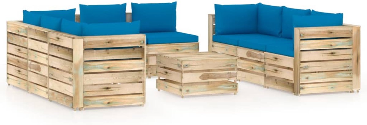 Vidaxl 9-delige Loungeset Met Kussens Geïmpregneerd Hout - Blauw