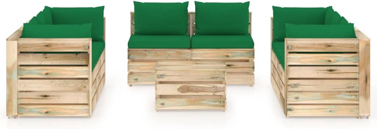 Vidaxl 9-delige Loungeset Met Kussens Geïmpregneerd Hout - Groen