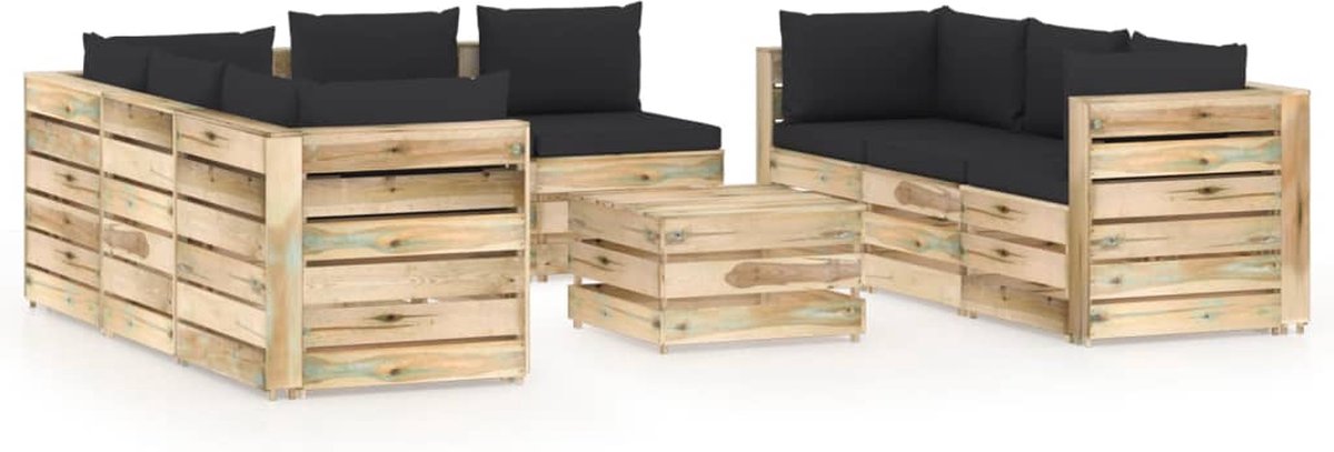 Vidaxl 9-delige Loungeset Met Kussens Geïmpregneerd Hout - Zwart