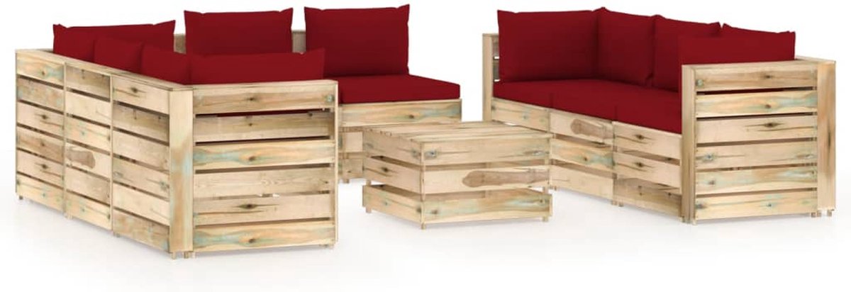 Vidaxl 9-delige Loungeset Met Kussens Geïmpregneerd Hout - Rood