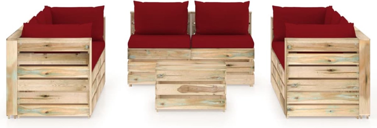 Vidaxl 9-delige Loungeset Met Kussens Geïmpregneerd Hout - Rood