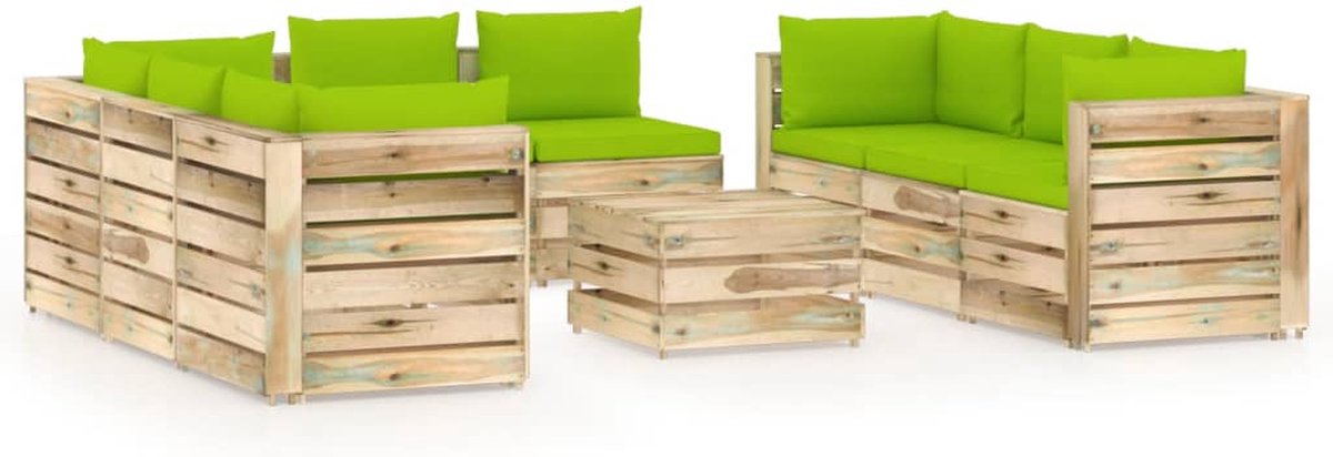 Vidaxl 9-delige Loungeset Met Kussens Geïmpregneerd Hout - Groen