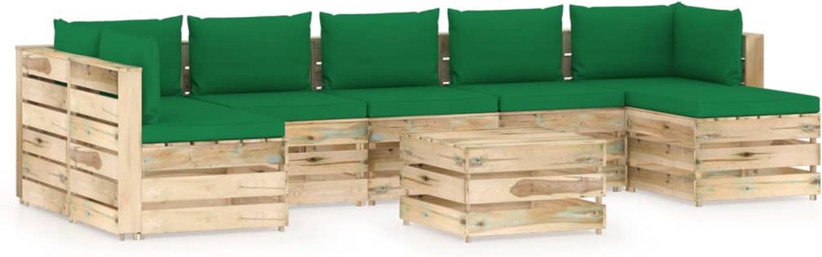 Vidaxl 8-delige Loungeset Met Kussens Geïmpregneerd Hout - Groen