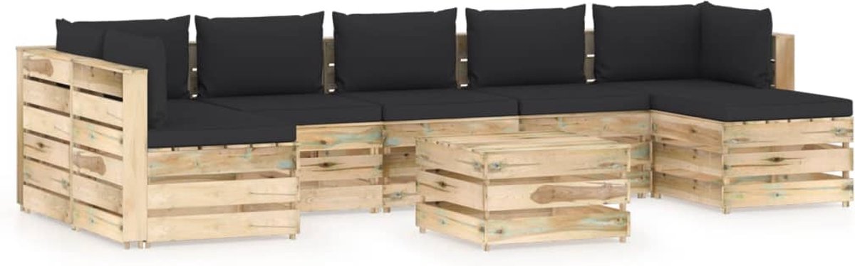 Vidaxl 8-delige Loungeset Met Kussens Geïmpregneerd Hout - Zwart