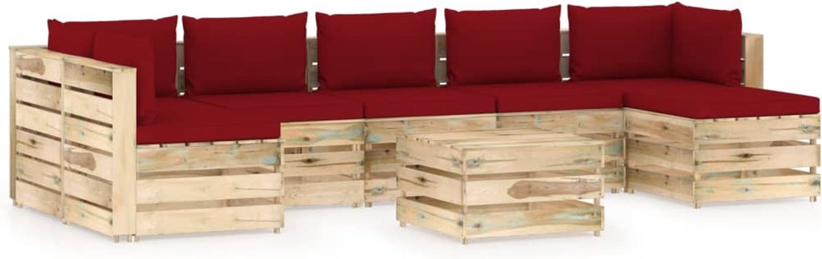 Vidaxl 8-delige Loungeset Met Kussens Geïmpregneerd Hout - Rood