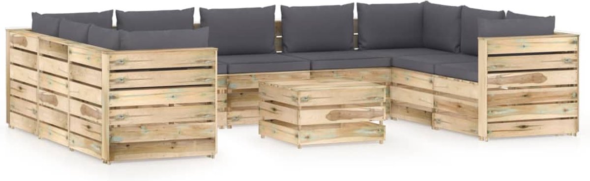 Vidaxl 10-delige Loungeset Met Kussens Geïmpregneerd Hout - Groen