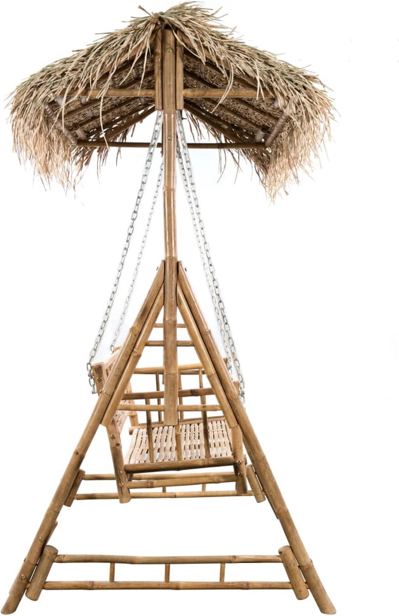 Vidaxl Schommelbank 2-zits Met Palmbladeren En Kussen 202 Cm Bamboe - Beige