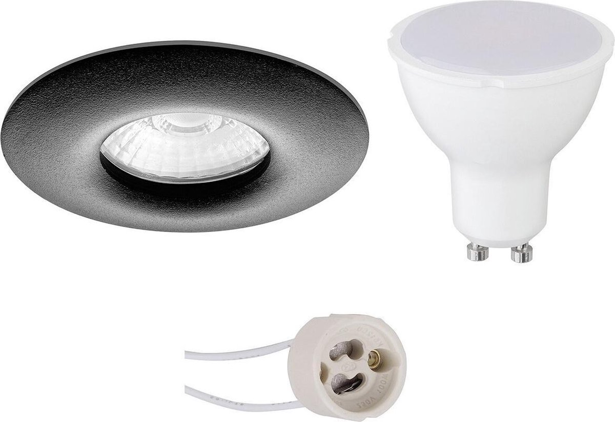 BES LED Led Spot Set - Pragmi Luno Pro - Waterdicht Ip65 - Gu10 Fitting - Inbouw Rond - Mat - 4w - Warm Wit 3000k - Ø82mm - Zwart