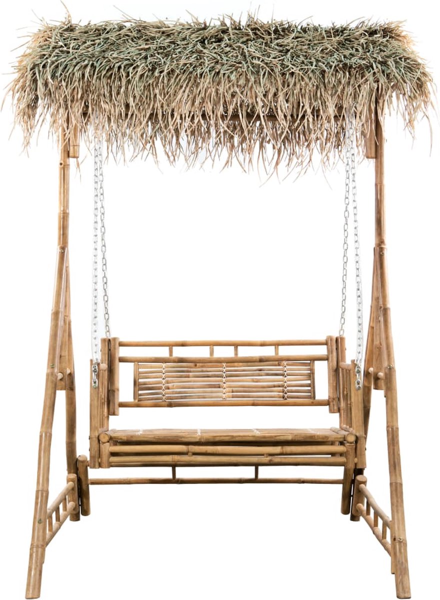 Vidaxl Schommelbank 2-zits Met Palmbladeren En Kussen 202 Cm Bamboe - Grijs