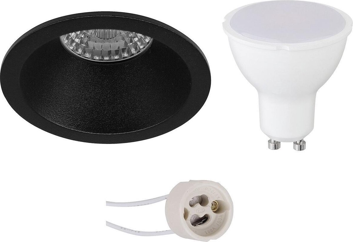 BES LED Led Spot Set - Pragmi Pollon Pro - Gu10 Fitting - Inbouw Rond - Mat - 4w - Warm Wit 3000k - Verdiept - Ø82mm - Zwart