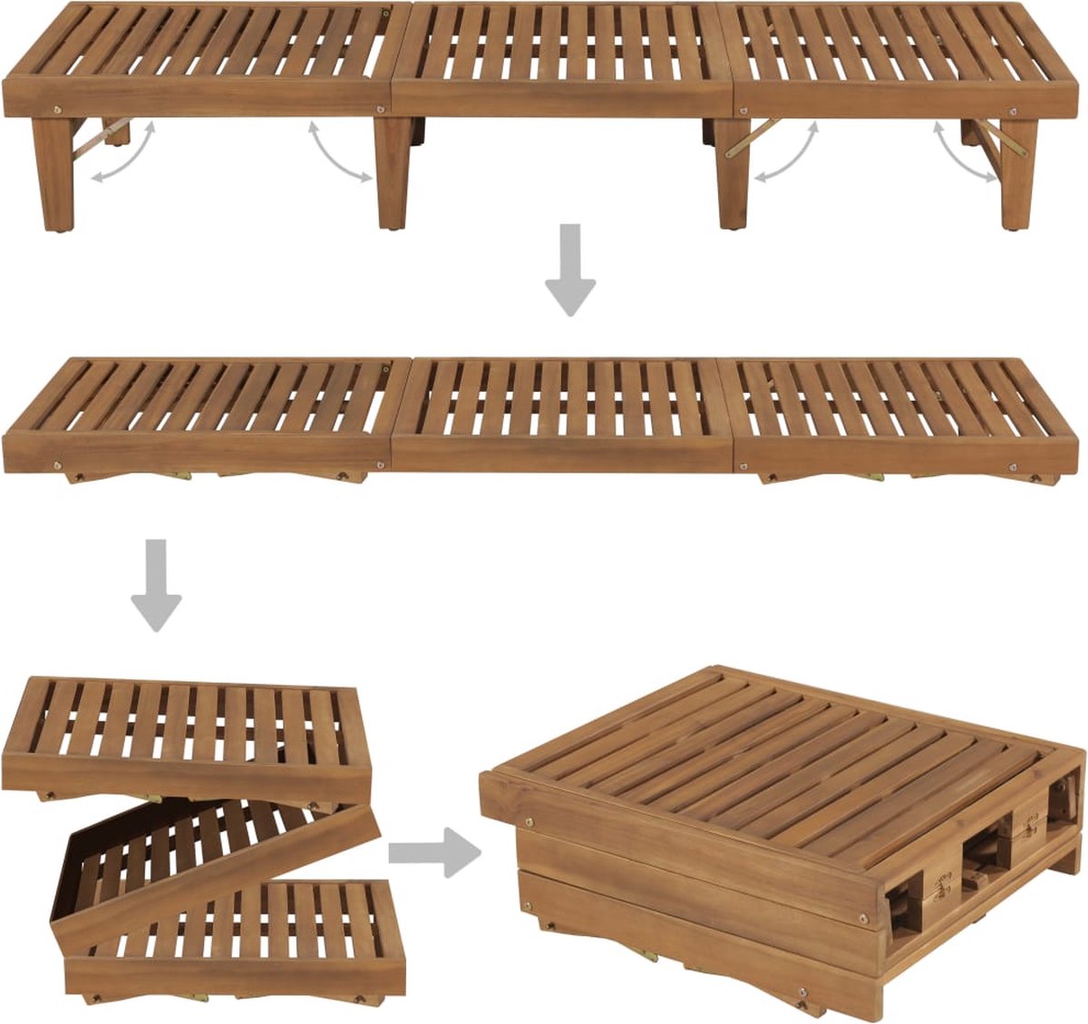 Vidaxl Ligbed Inklapbaar Met Kussen Massief Acaciahout - Bruin
