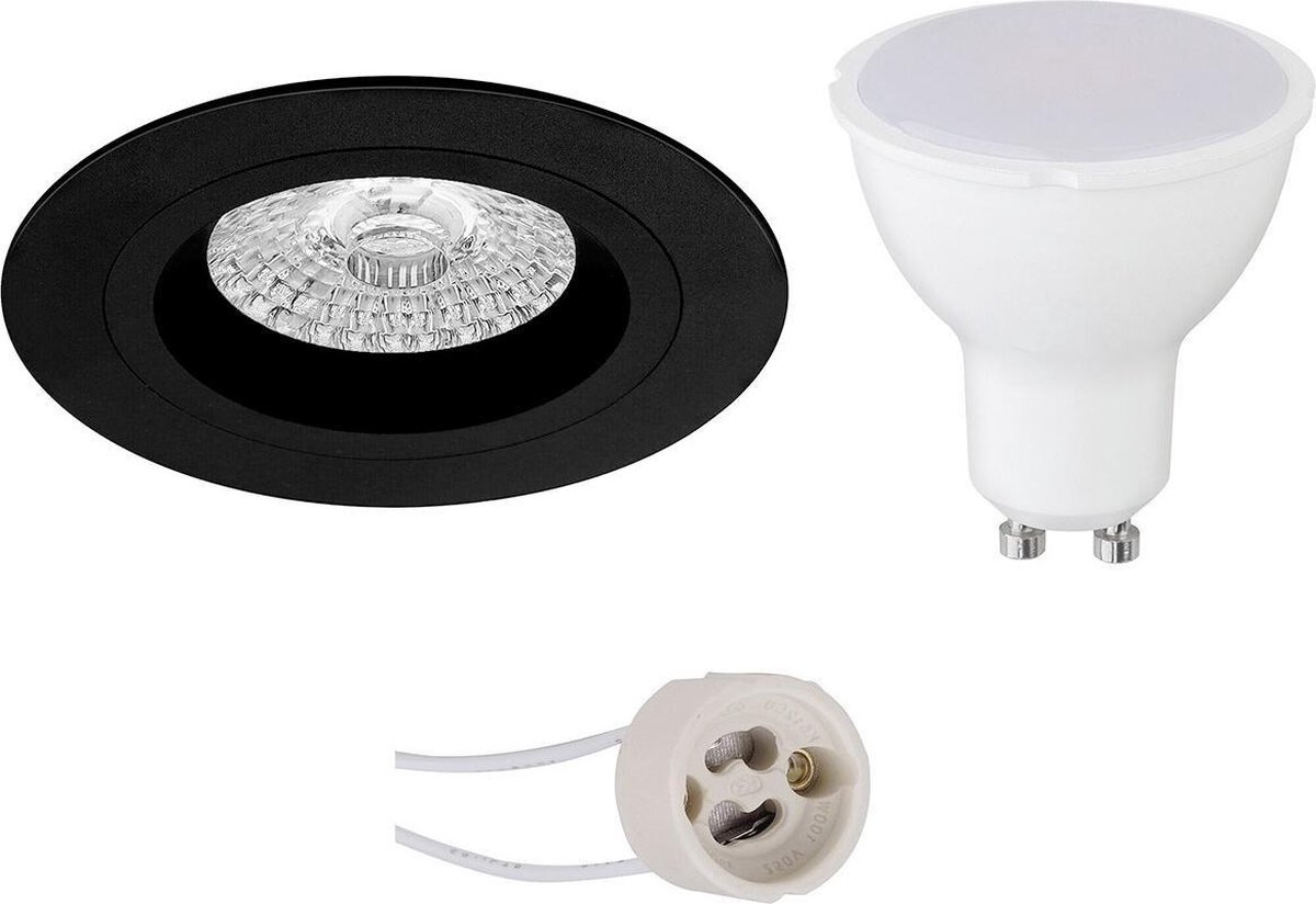 BES LED Led Spot Set - Pragmi Rodos Pro - Gu10 Fitting - Inbouw Rond - Mat - 4w - Natuurlijk Wit 4200k - Ø93mm - Zwart