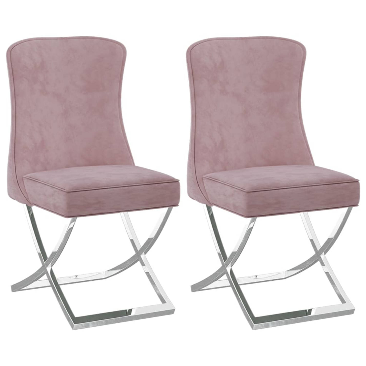 Vidaxl Eetkamerstoelen 2 St 53x52x98 Cm Fluweel - Roze