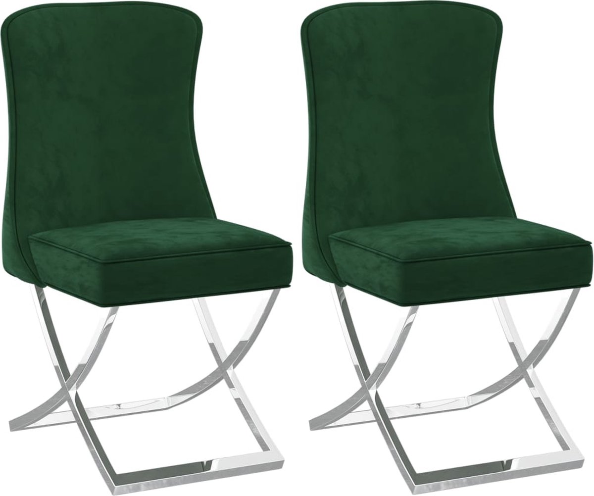 Vidaxl Eetkamerstoelen 2 St 53x52x98 Cm Fluweel Donker - Groen