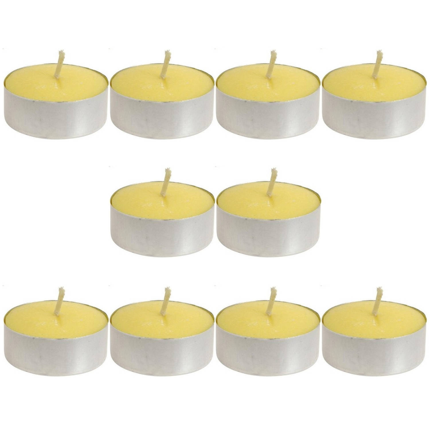 Decoris Set Van 20x Stuks Gele Citronella Waxinelichtjes/theelichtjes - Geurkaarsen Citrus Geur - Anti-muggen Citronella Kaarsen - Geel