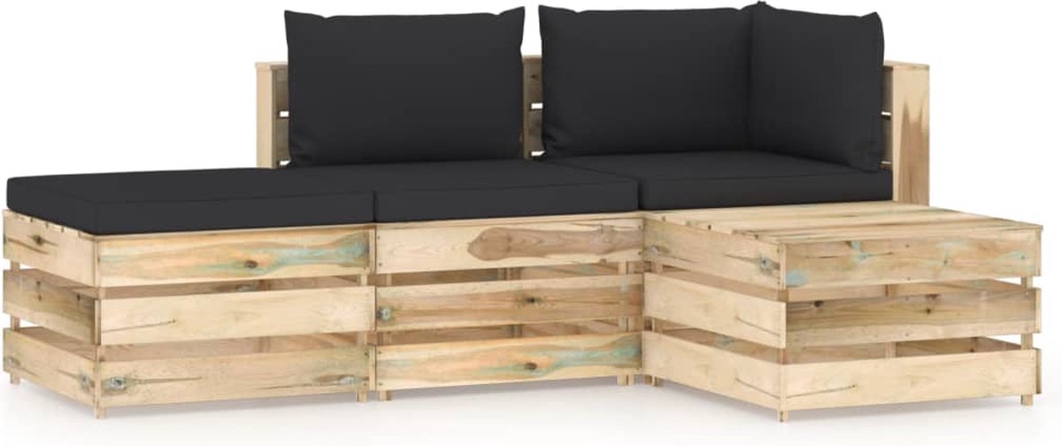 Vidaxl 4-delige Loungeset Met Kussens Geïmpregneerd Hout - Zwart