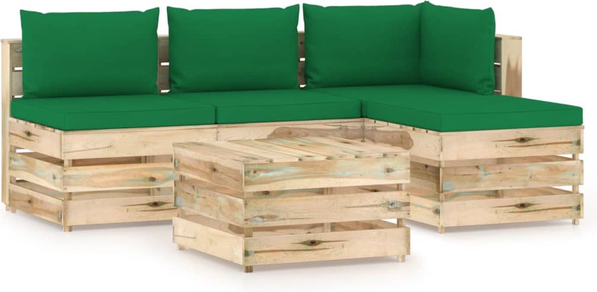 Vidaxl 5-delige Loungeset Met Kussens Geïmpregneerd Hout - Groen