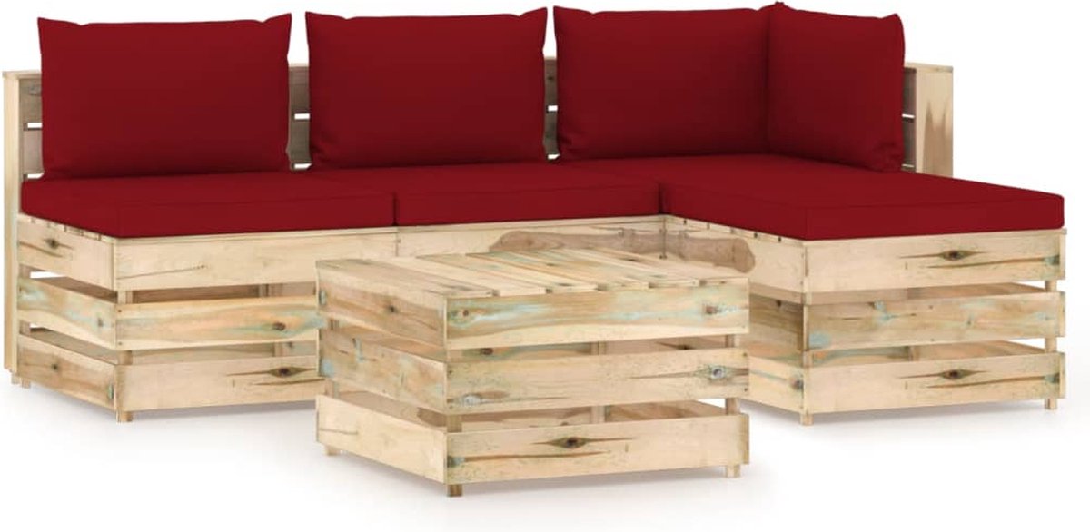 Vidaxl 5-delige Loungeset Met Kussens Geïmpregneerd Hout - Rood