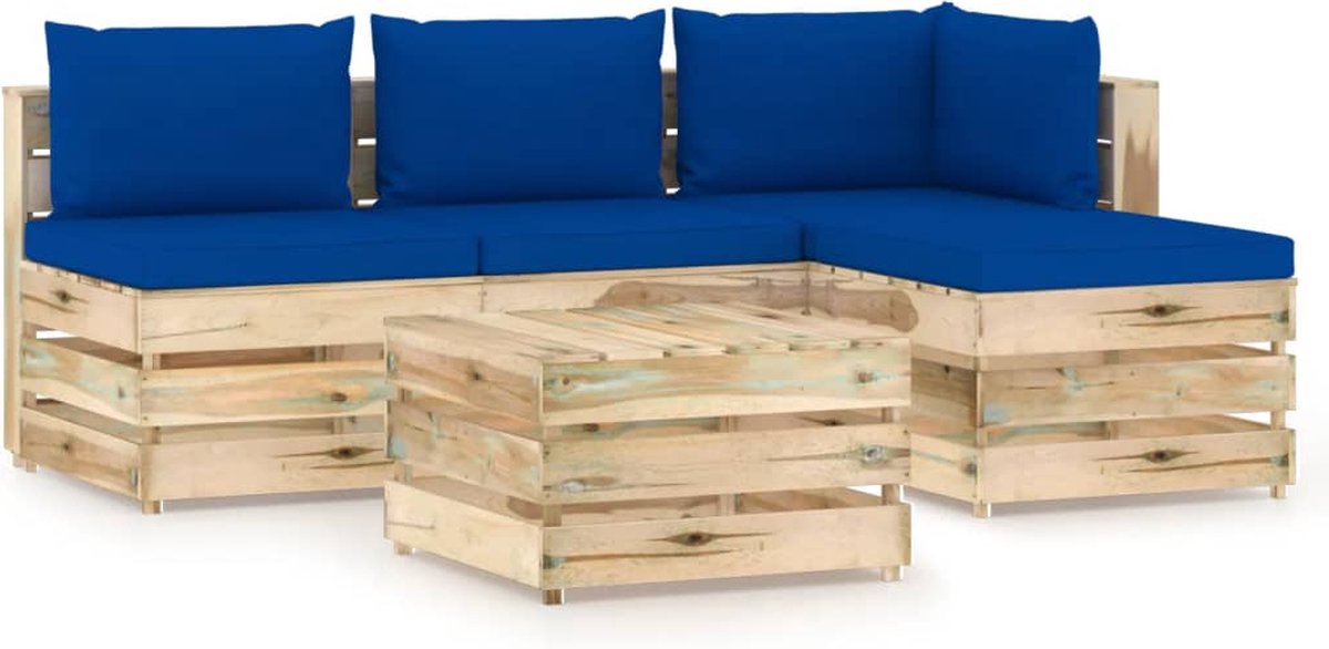 Vidaxl 5-delige Loungeset Met Kussens Geïmpregneerd Hout - Blauw