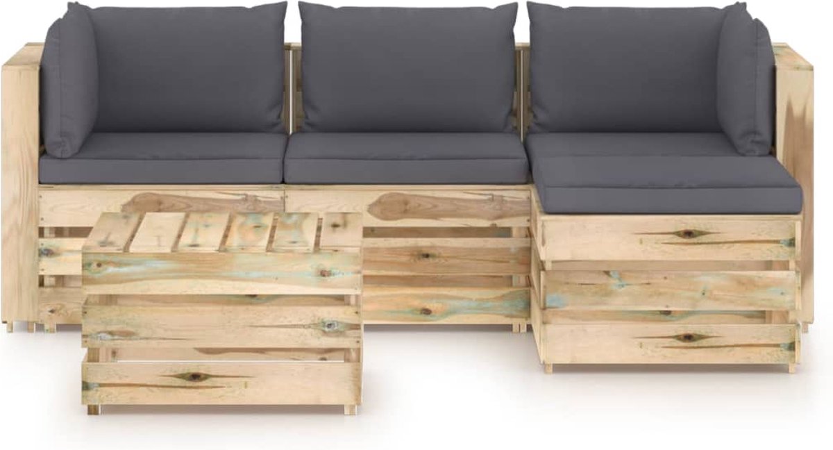 Vidaxl 5-delige Loungeset Met Kussens Geïmpregneerd Hout - Groen