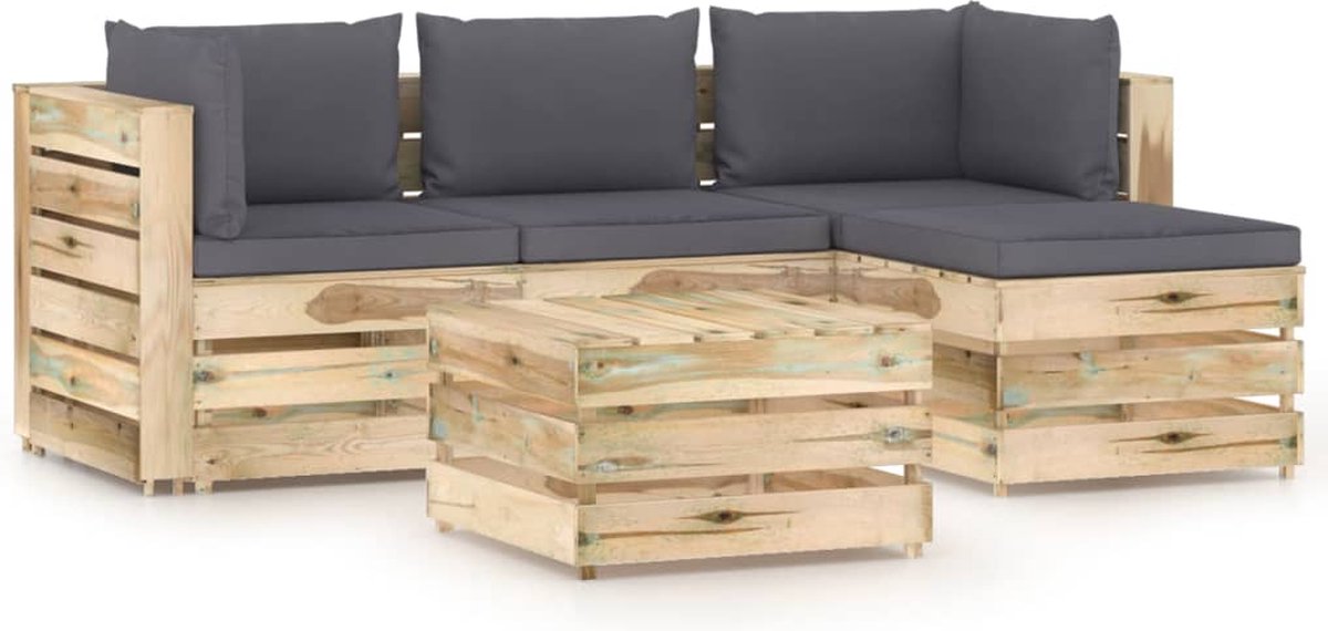 Vidaxl 5-delige Loungeset Met Kussens Geïmpregneerd Hout - Groen