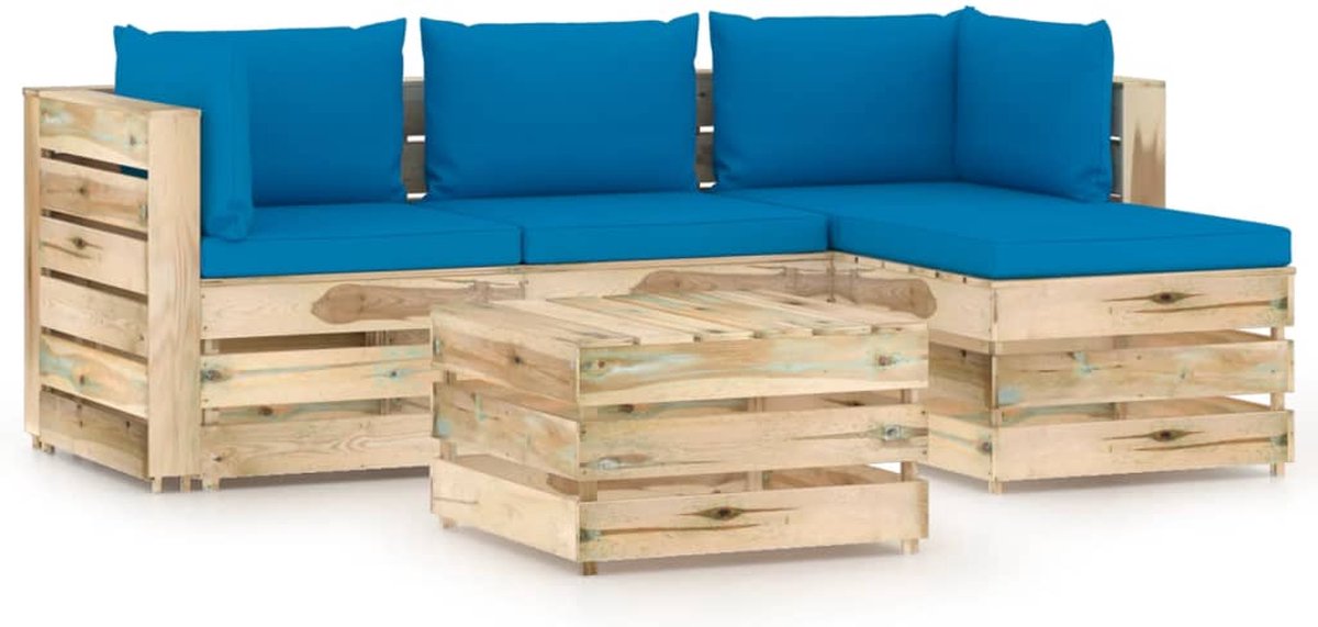 Vidaxl 5-delige Loungeset Met Kussens Geïmpregneerd Hout - Blauw