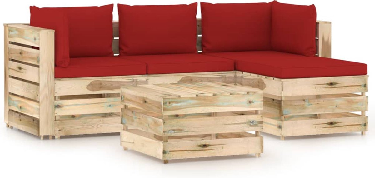 Vidaxl 5-delige Loungeset Met Kussens Geïmpregneerd Hout - Rood