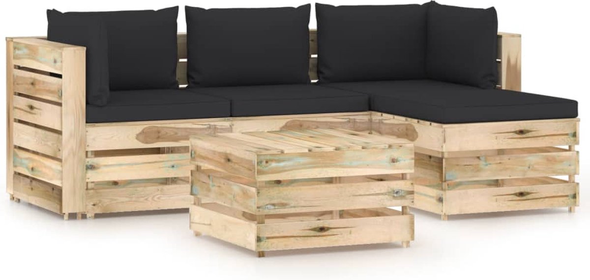 Vidaxl 5-delige Loungeset Met Kussens Geïmpregneerd Hout - Zwart