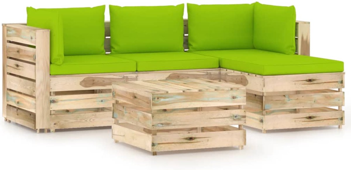 Vidaxl 5-delige Loungeset Met Kussens Geïmpregneerd Hout - Groen