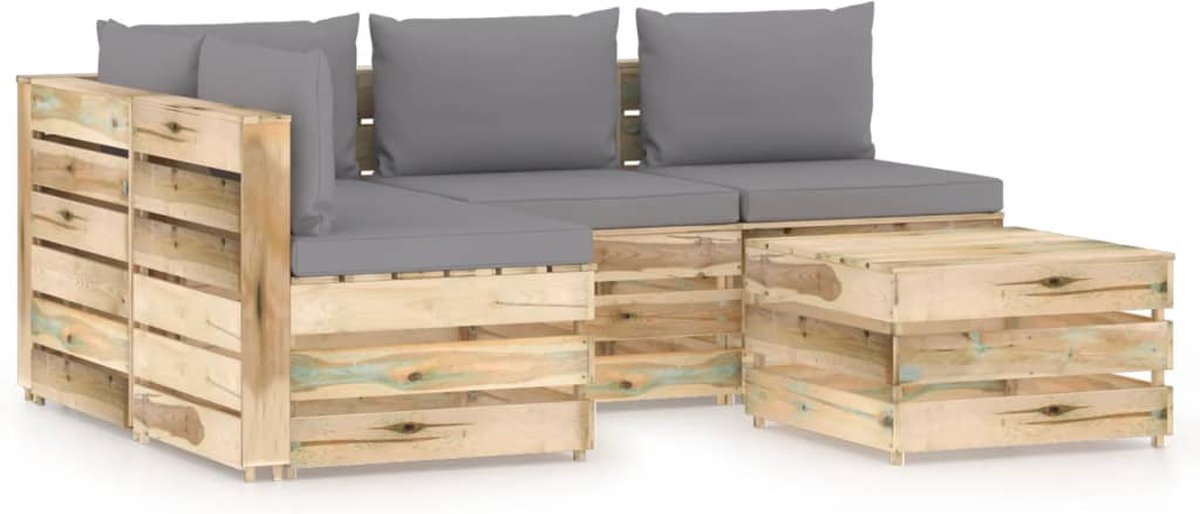 Vidaxl 5-delige Loungeset Met Kussens Geïmpregneerd Hout - Grijs