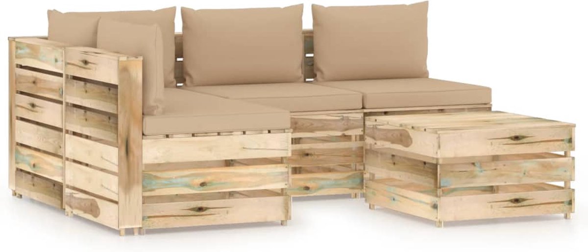 Vidaxl 5-delige Loungeset Met Kussens Geïmpregneerd Hout - Beige