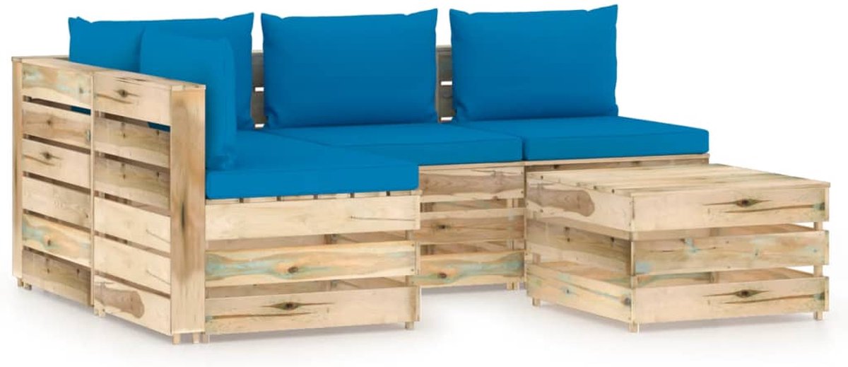 Vidaxl 5-delige Loungeset Met Kussens Geïmpregneerd Hout - Blauw