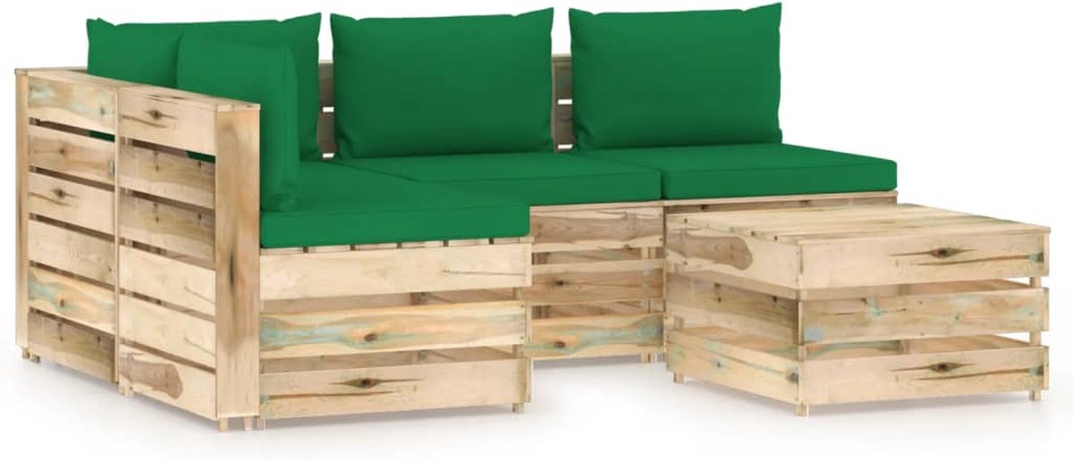 Vidaxl 5-delige Loungeset Met Kussens Geïmpregneerd Hout - Groen