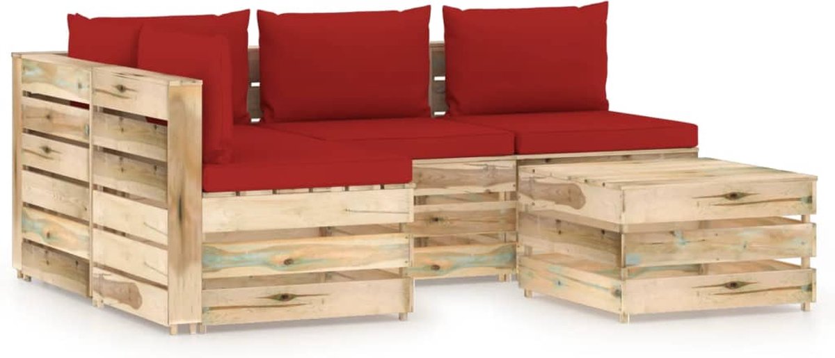 Vidaxl 5-delige Loungeset Met Kussens Geïmpregneerd Hout - Rood