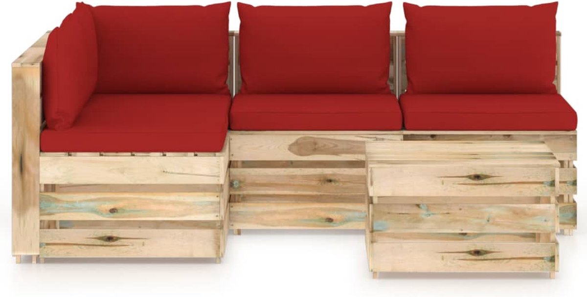 Vidaxl 5-delige Loungeset Met Kussens Geïmpregneerd Hout - Rood