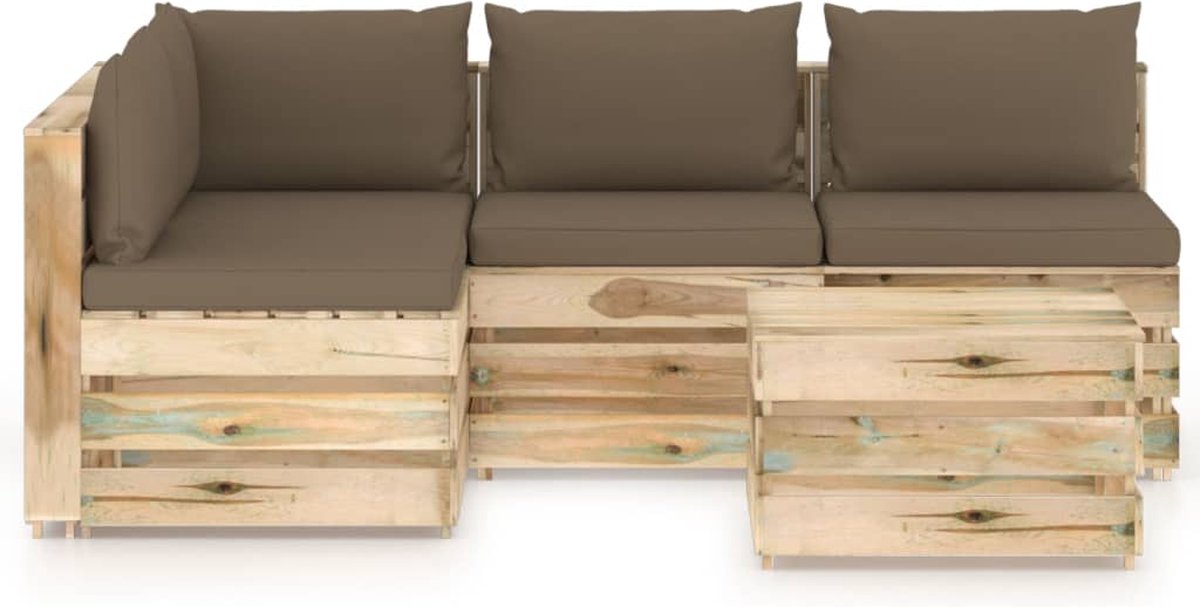 Vidaxl 5-delige Loungeset Met Kussens Geïmpregneerd Hout - Bruin