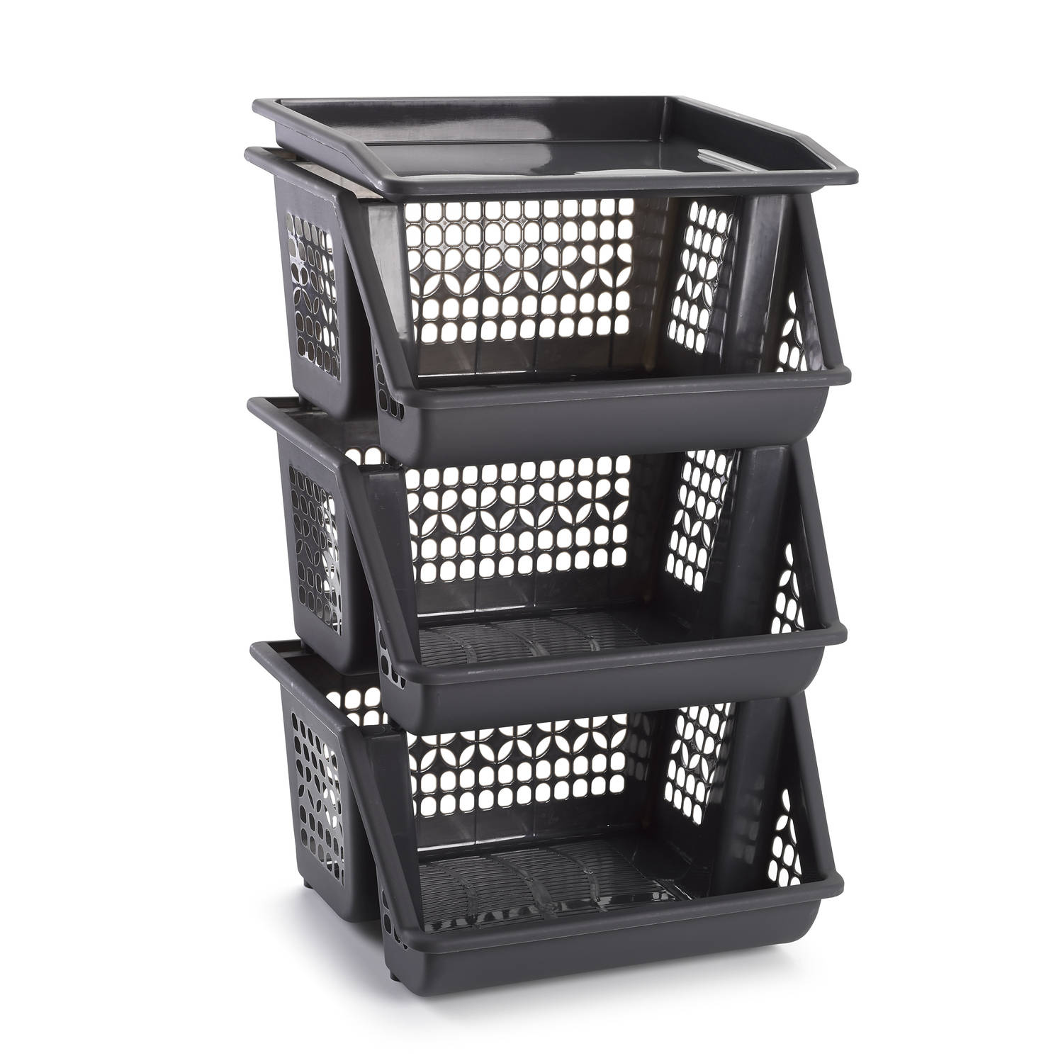 Forte Plastics 1x Antraciet Grijze Opberg Kratten/kasten/organizers 3 Vakken 62 Cm - Stapelkratten - Stapelbare Manden - Grijs