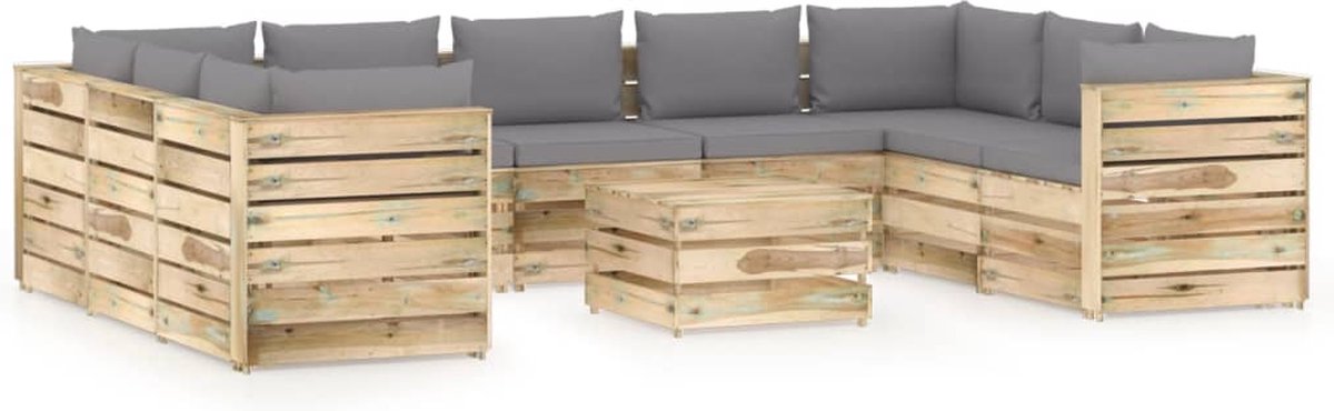 Vidaxl 10-delige Loungeset Met Kussens Geïmpregneerd Hout - Grijs