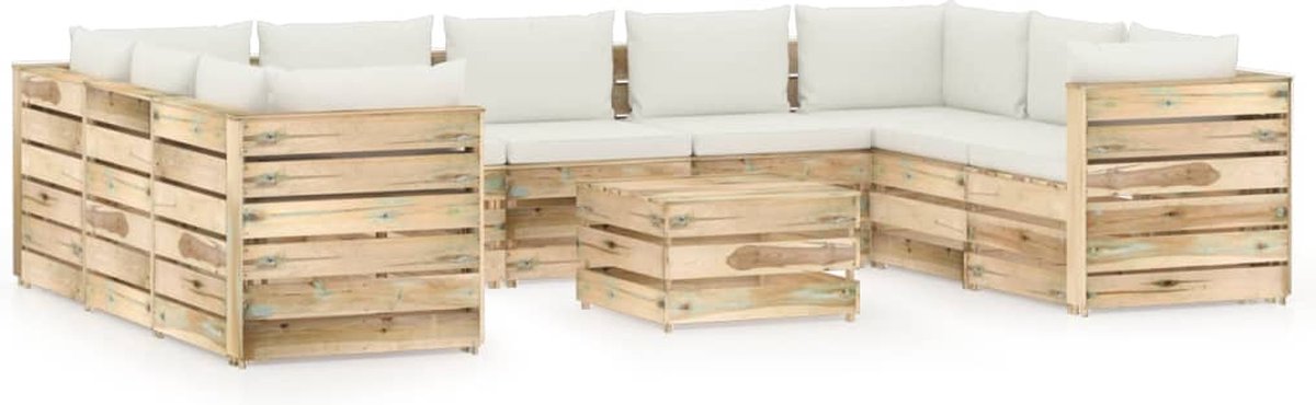 Vidaxl 10-delige Loungeset Met Kussens Geïmpregneerd Hout - Groen