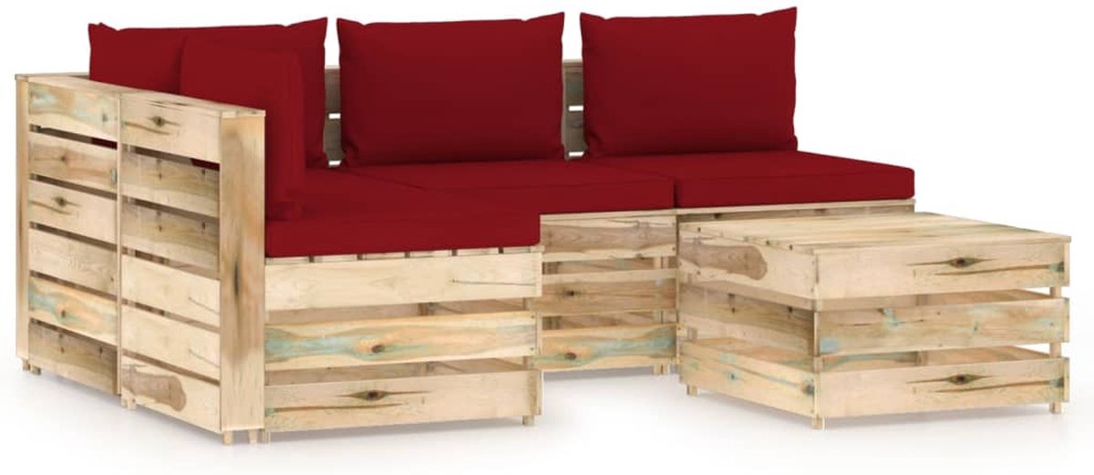 Vidaxl 5-delige Loungeset Met Kussens Geïmpregneerd Hout - Rood