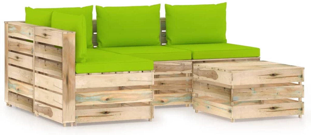 Vidaxl 5-delige Loungeset Met Kussens Geïmpregneerd Hout - Groen