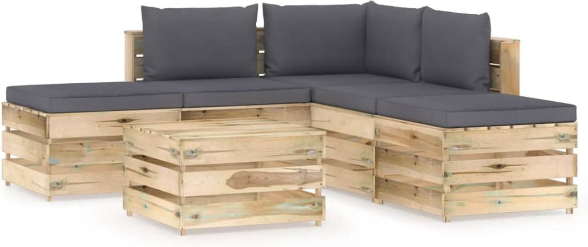 Vidaxl 6-delige Loungeset Met Kussens Geïmpregneerd Hout - Groen